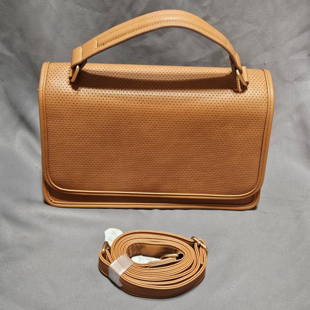 Thirty-One Perforated Top Handle Crossbodyβ Bag Camel Brown Faux Leather Satchel